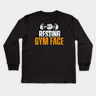 Funny Resting Gym Face Women's & Men's Fitness Workout Exercise Kids Long Sleeve T-Shirt